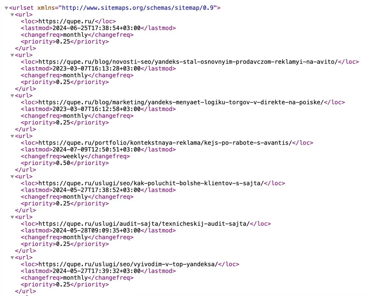 Структура XML-карты